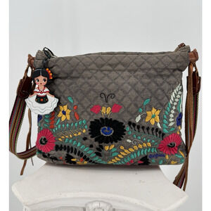 Viva Consuela Silverlake Playa Top Zip Crossbody Embroidered Bag